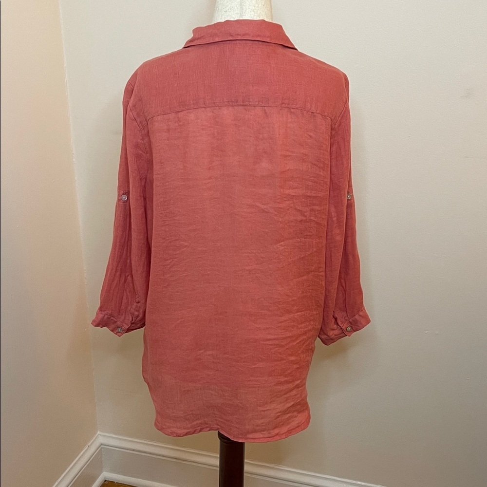 J.Jill Linen Pintuck Button Shirt Coral Pink Petite M - Picture 4 of 7